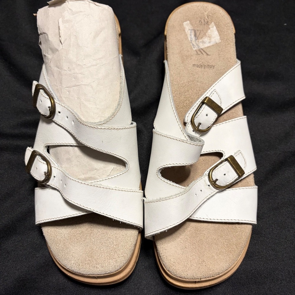 White Mountain White Leather Double Buckle Platform Clog Sandals Women's 9M